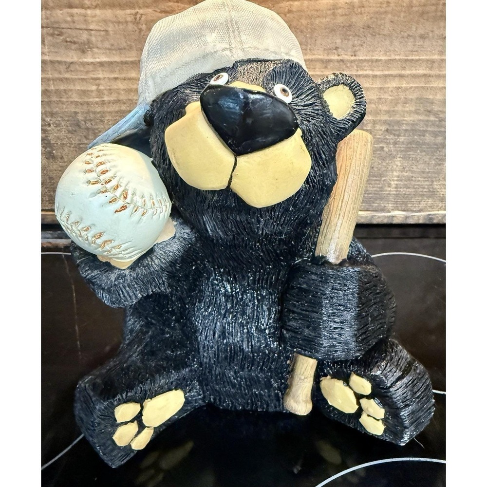 Black Bear Piggy Bank Coin Bank Baseball Cap And Baseball Bat Rare